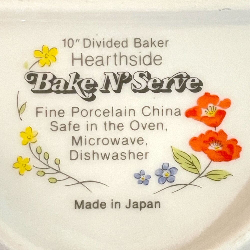 Hearthside Bake N Serve Dish Poppy Garden Divided Baker 10" White Flowers - Picture 9 of 9